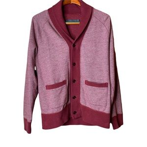 Men's Onassis Two-tone Maroon Button Down Cardigan Sweater, Size Large